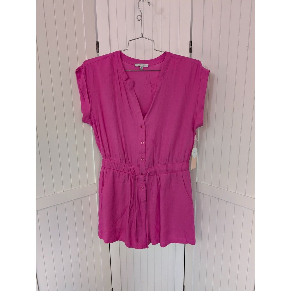 Blashe Los Angeles Pink Romper Button Front Elastic Waist Casual Summer M